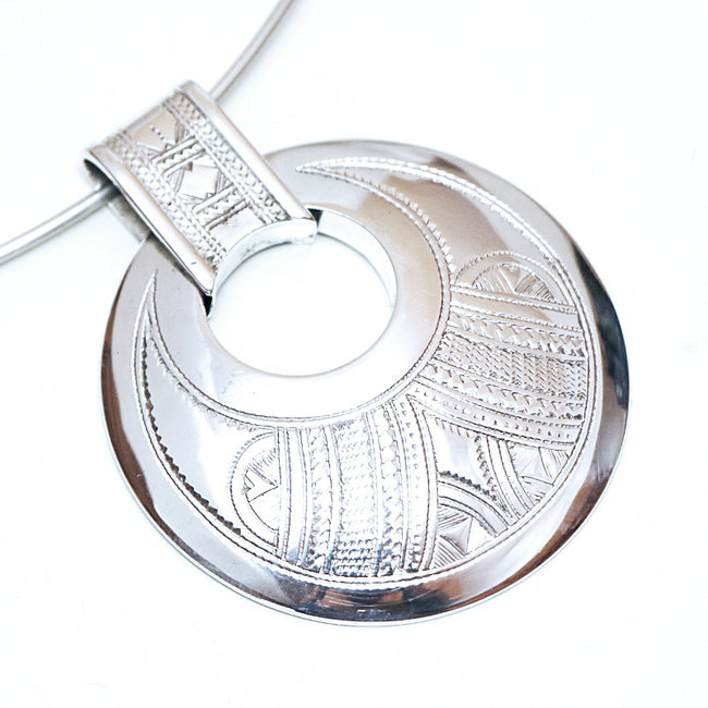 Pendentif argent 925 touareg rond gravé - Niger 008