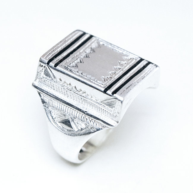 Bague argent massif 925 touareg chevalière rectangle et ébène - Niger 091