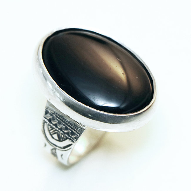 Bague argent 925 touareg ovale cabochon et Onyx - Niger 112