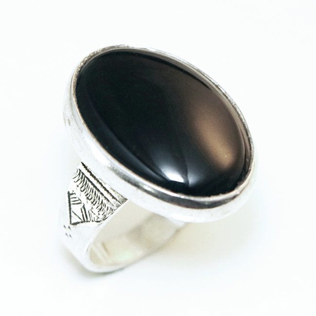 Bague argent 925 touareg ovale cabochon et Onyx - Niger 113