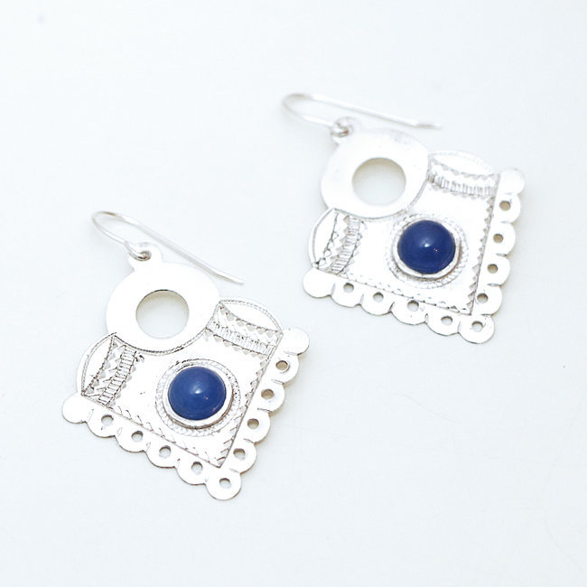 Boucles d'oreilles argent 925 touareg ajourée et Lapis-Lazuli - Niger 041