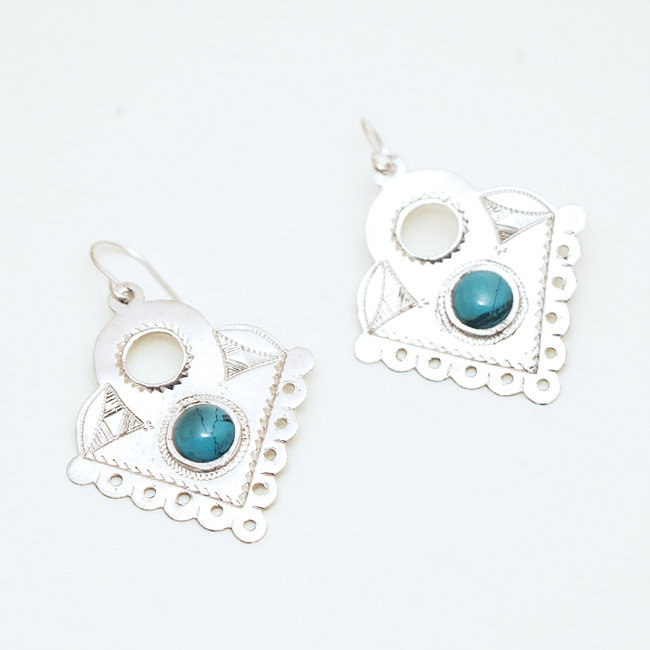 Boucles d'oreilles argent 925 touareg ajourée et Turquoise naturelle - Niger 041