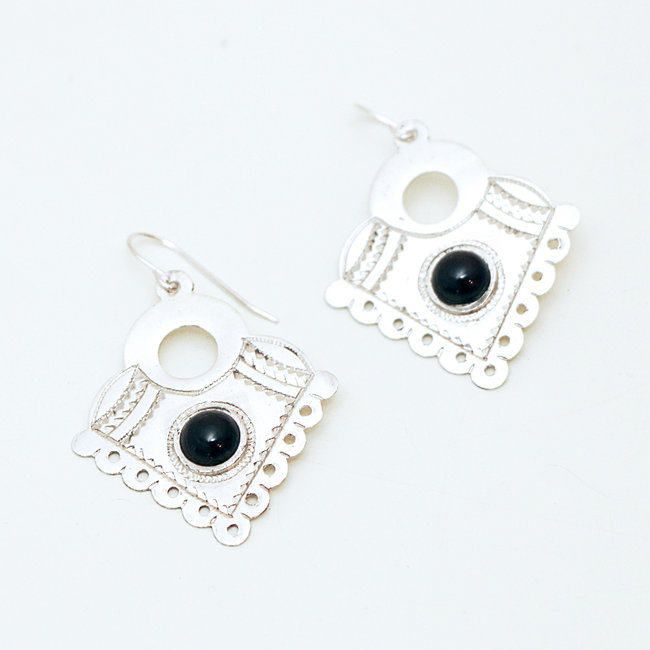 Boucles d'oreilles argent 925 touareg ajourée et Onyx - Niger 041