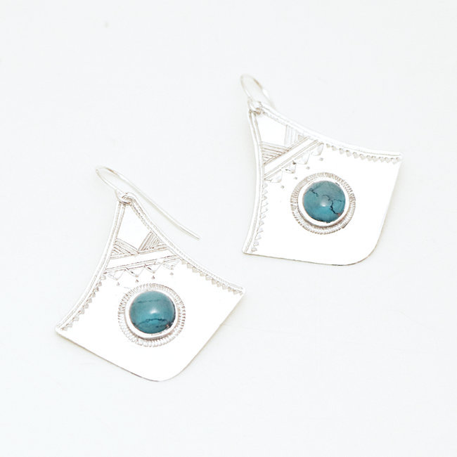 Boucles d'oreilles argent 925 touareg et Turquoise naturelle - Niger 045