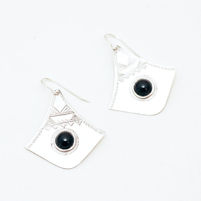 Boucles d'oreilles argent 925 touareg et Onyx - Niger 045