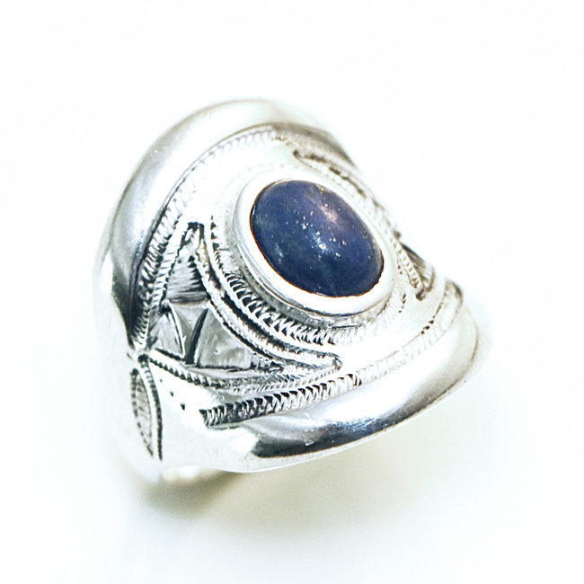 Bague argent 925 touareg bandeau et Lapis-Lazuli - Niger 123