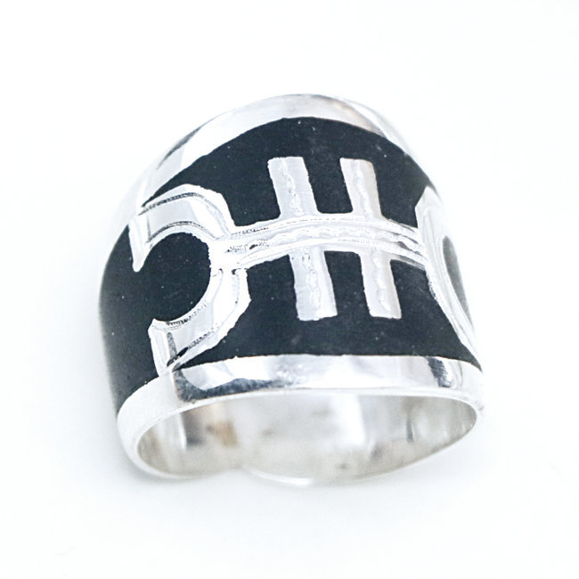 Bague argent massif 925 touareg amazigh bandeau et ébène - Niger 093