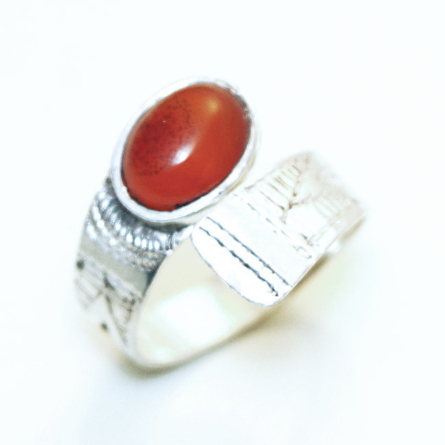 Bague argent 925 touareg réglable croisée et Cornaline - Niger 126