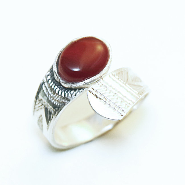 Bague argent 925 touareg réglable croisée et Cornaline - Niger 132