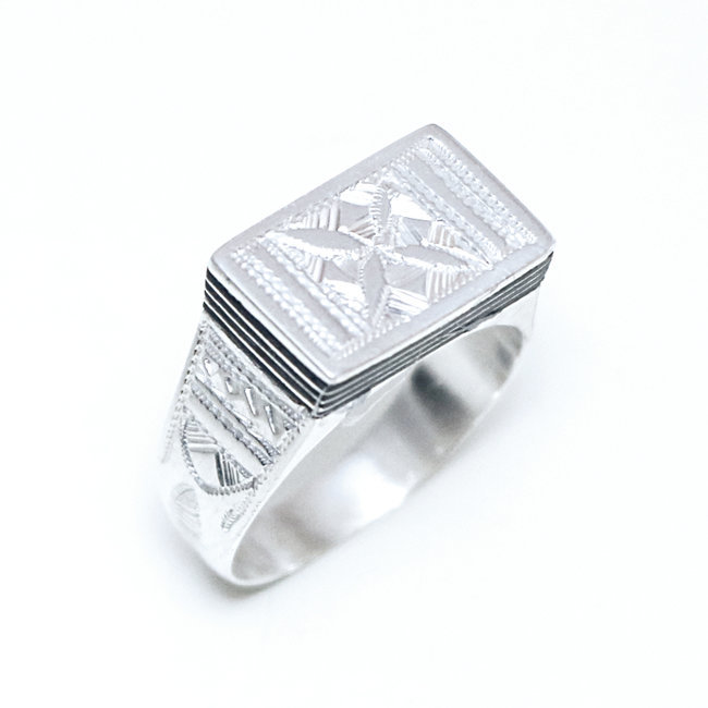 Bague argent massif 925 touareg chevalière rectangle et ébène - Niger 103