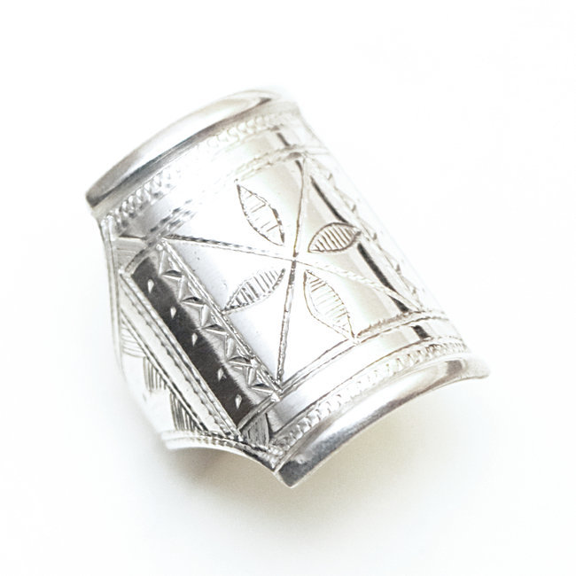 Bague argent massif 925 touareg rectangle chevalière fleur - Niger 348