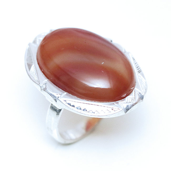 Bague argent 925 touareg ovale cabochon et Cornaline - Niger 152