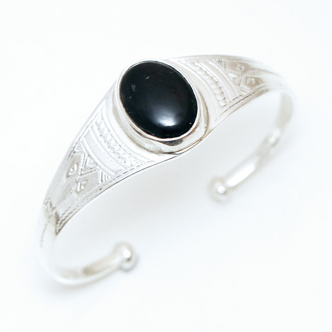 Bracelet argent 925 touareg manchette et Onyx - Niger 014