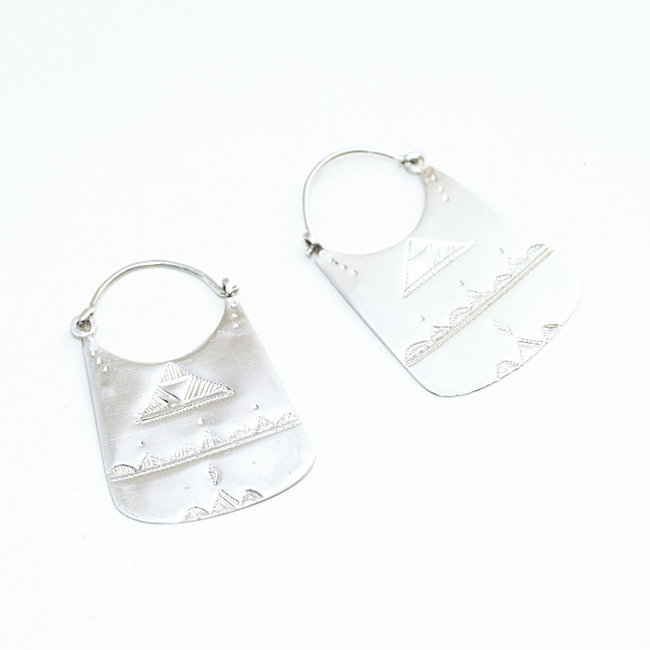 Boucles d'oreilles argent massif 925 créoles touareg rectangle - Niger 126