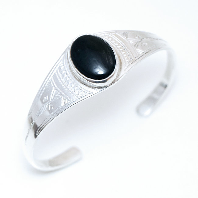 Bracelet argent 925 touareg manchette et Onyx - Niger 016