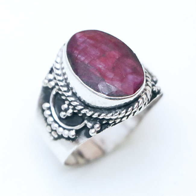 Bague argent 925 filigranes et corindon Rubis - Inde 408