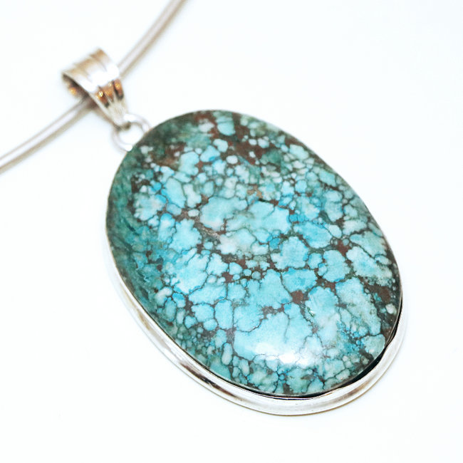 Pendentif argent 925 ovale et Turquoise naturelle - Inde 253