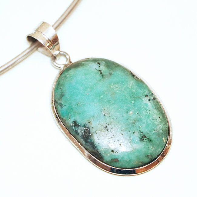 Pendentif argent 925 ovale et Turquoise naturelle - Inde 256