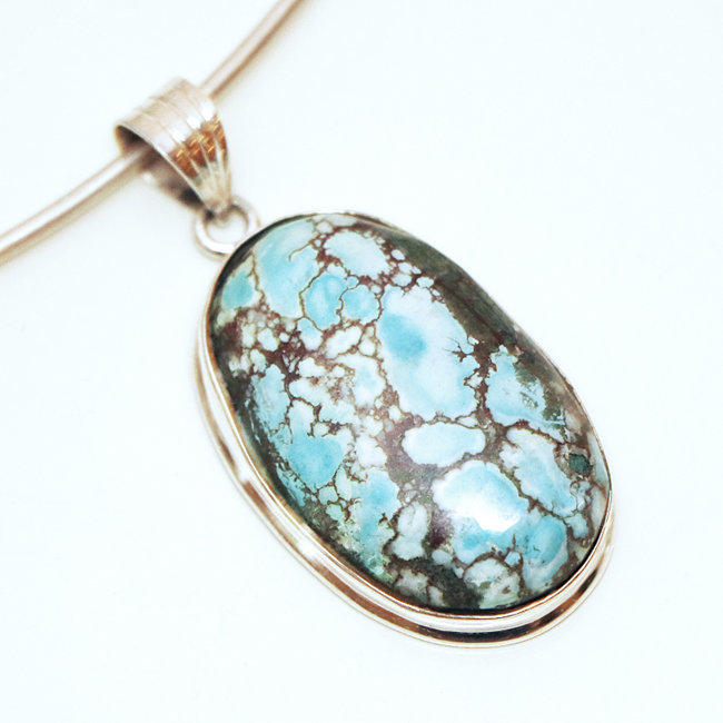 Pendentif argent massif 925 ovale et Turquoise naturelle - Inde 262