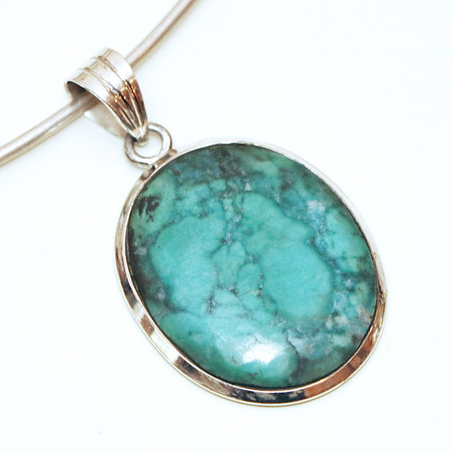 Pendentif argent 925 ovale et Turquoise naturelle - Inde 264