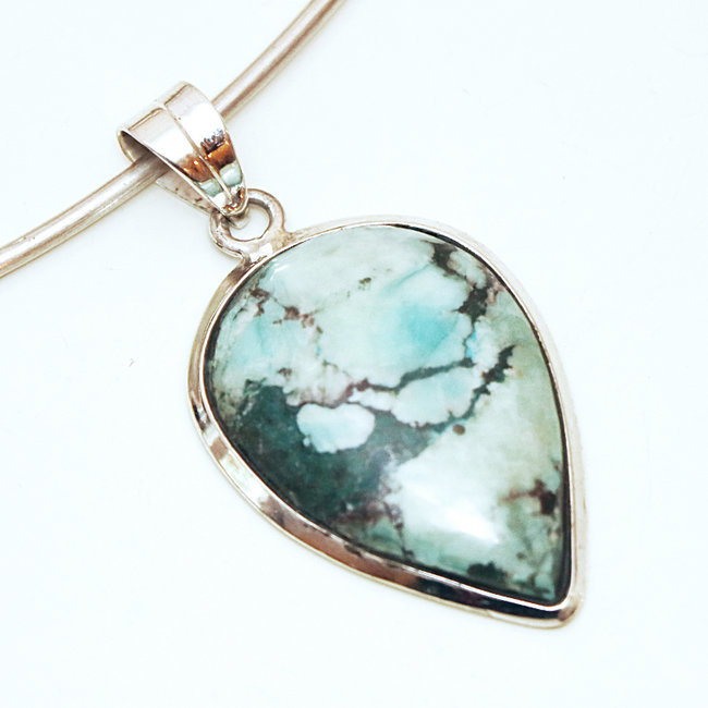 Pendentif argent 925 goutte et Turquoise naturelle - Inde 265