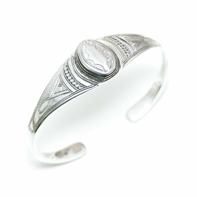 Bracelet argent massif 925 touareg jonc manchette et ébène - Niger 086