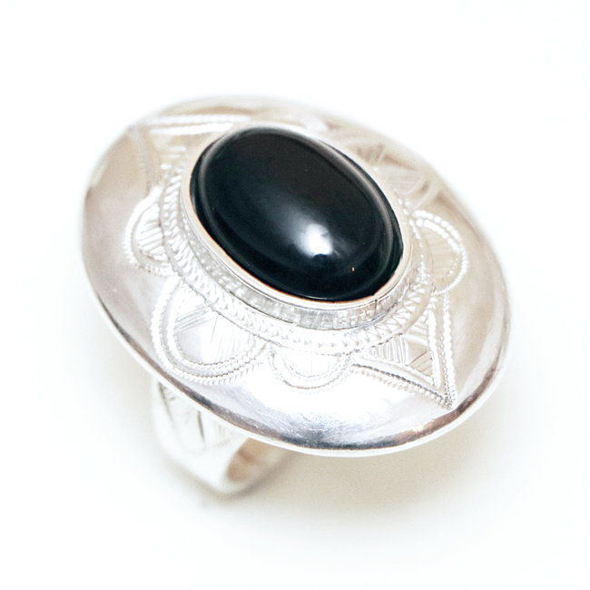 Bague argent massif 925 touareg ovale et Onyx - Niger 003