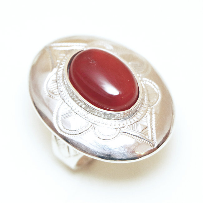 Bague argent massif 925 touareg ovale et Cornaline - Niger 003