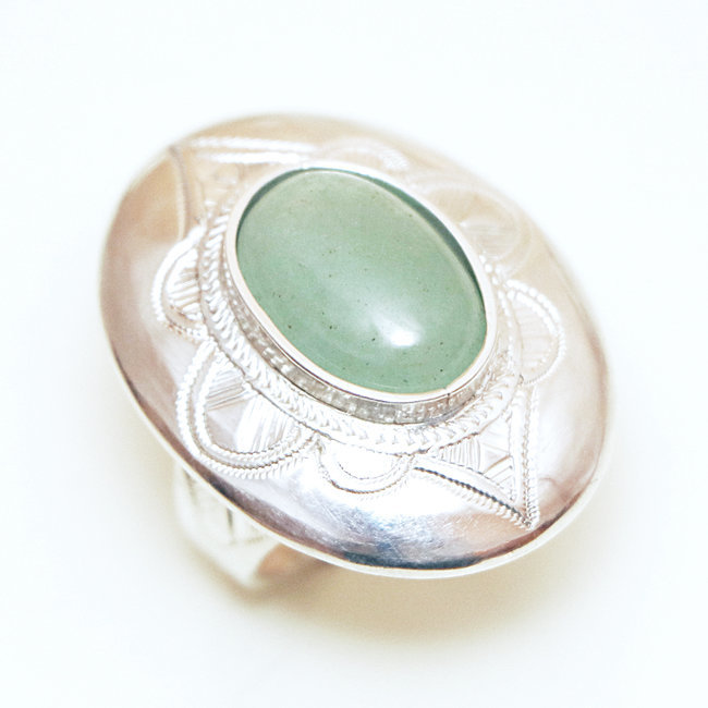 Bague argent massif 925 touareg ovale et Aventurine - Niger 003