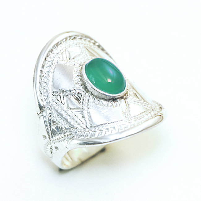 Bague argent 925 touareg bandeau et Agate verte - Niger 100