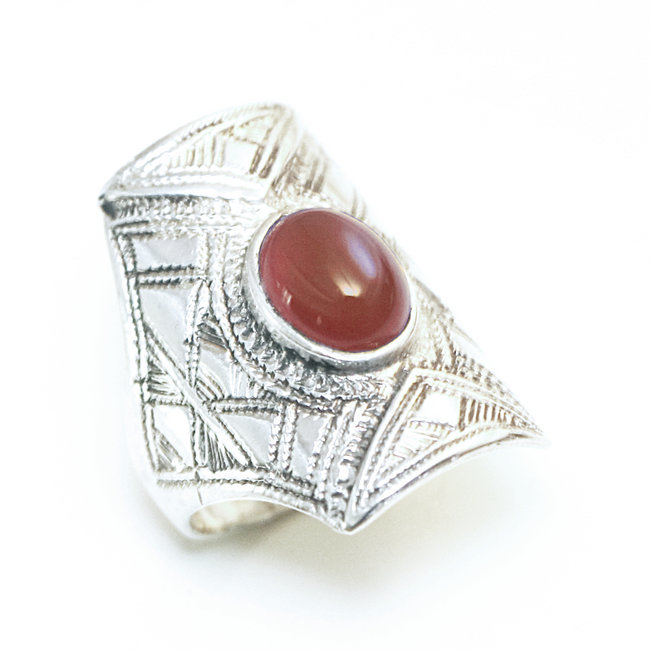 Bague argent 925 touareg rectangle chevalière et Cornaline - Niger 105