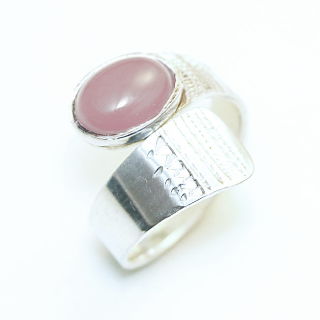 Bague argent 925 touareg réglable croisée et Quartz rose - Niger 125