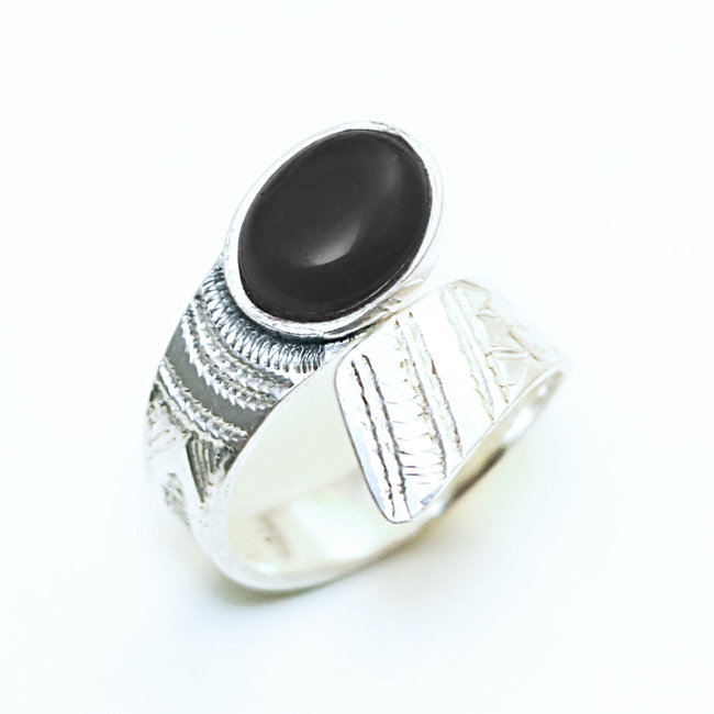 Bague argent 925 touareg réglable croisée et Onyx - Niger 128