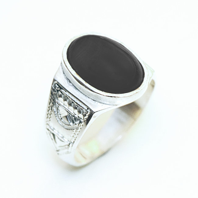 Bague argent 925 touareg chevalière ovale et Onyx - Niger 138