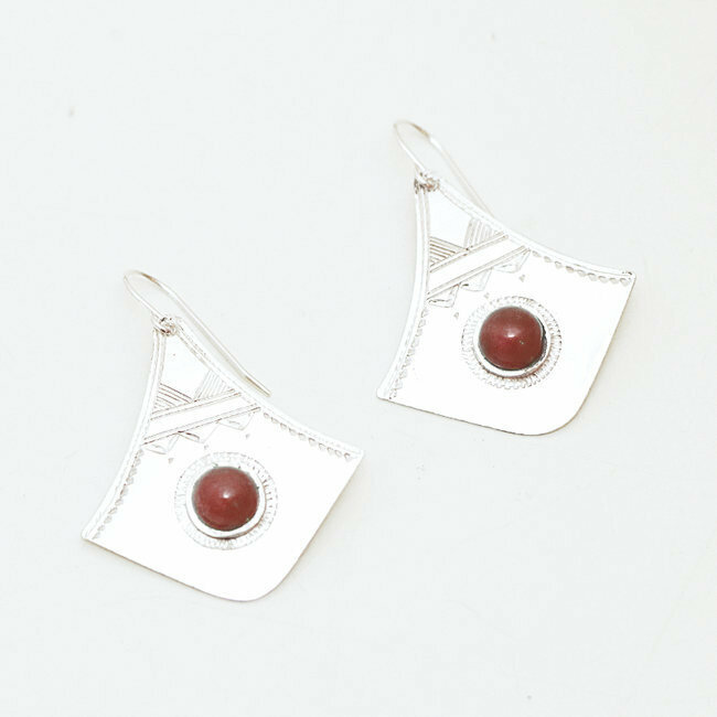 Boucles d'oreilles argent 925 touareg et Cornaline - Niger 045