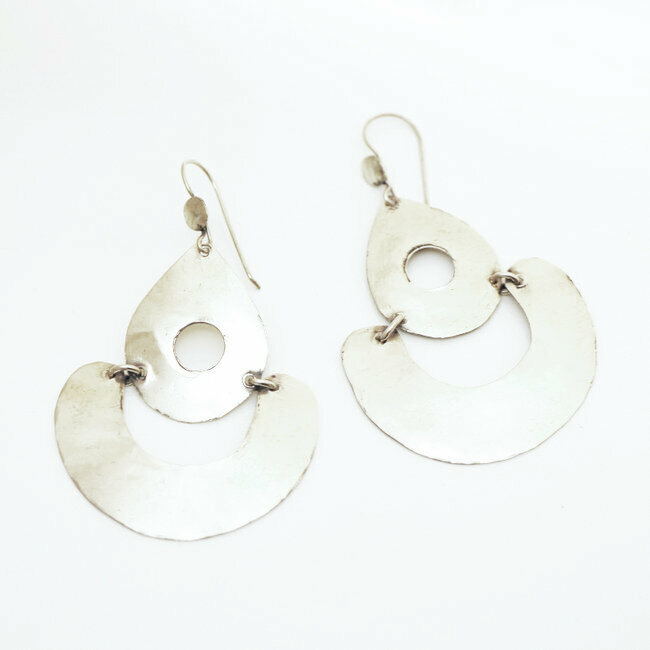 Boucles d'oreilles bronze argenté pendantes - Mali 046