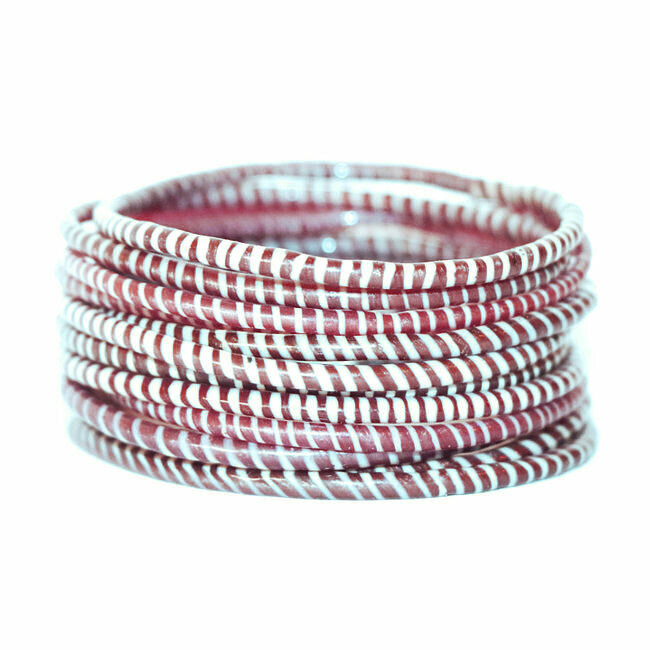 Lot de 12 bracelets Jokko en plastique recyclé Rouge Rose Grenat - Mali 093