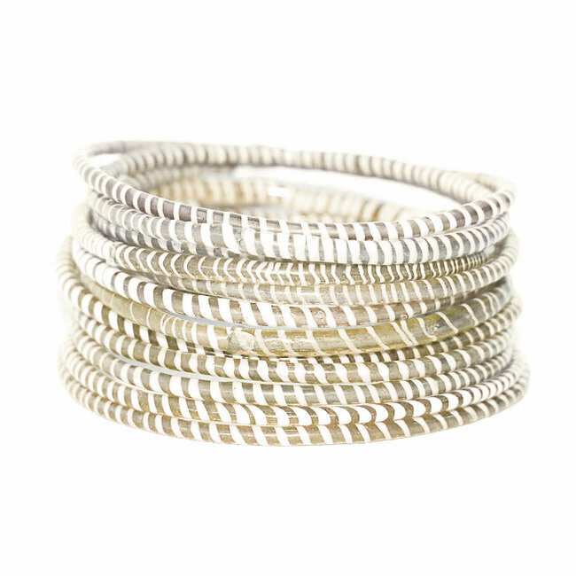 Lot de 12 bracelets Jokko en plastique recyclé Beige dogon - Mali 100