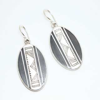 Bijoux ethniques touareg boucles d'oreilles en argent 925 ovales graves et bois bne - 002