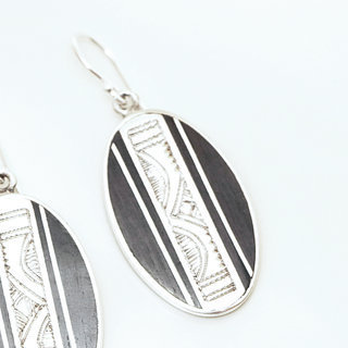 Bijoux ethniques touareg boucles d'oreilles en argent 925 ovales graves et bois bne - 003 b