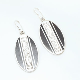 Bijoux ethniques touareg boucles d'oreilles en argent 925 ovales graves et bois bne - 003