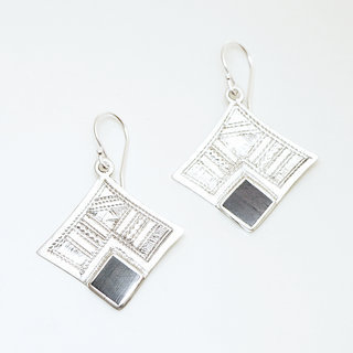 Bijoux ethniques touareg boucles d'oreilles en argent 925 losanges graves et bois bne - 008