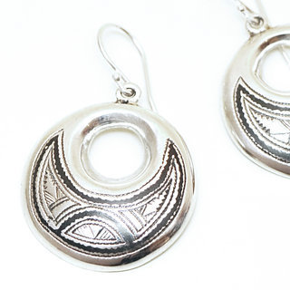 Bijoux ethniques touareg boucles d'oreilles en argent 925 rondes graves et bois bne - 009 b