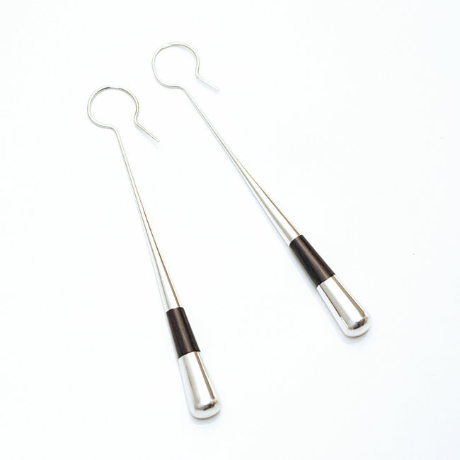 Boucles d'oreilles rondes touareg pilon argent 925 et ébène - Niger 011