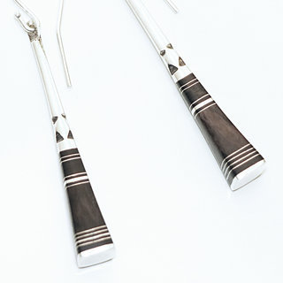 Bijoux ethniques touareg boucles d'oreilles en argent 925 pilons massues pendantes graves et bois bne - Niger 018 b