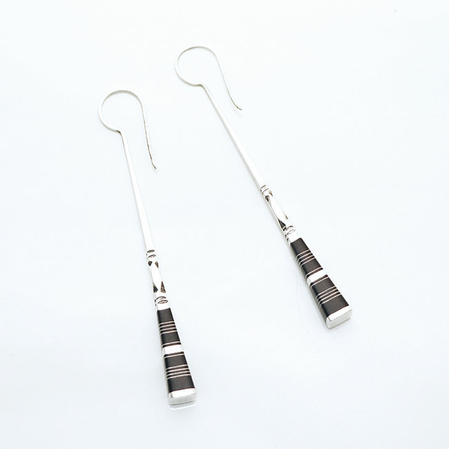 Boucles d'oreilles carrées touareg pilon argent 925 et ébène - Niger 019