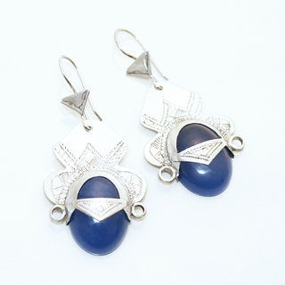 Bijoux ethniques touareg boucles d'oreilles graves argent 925 et pierre fine agate bleue - 002