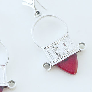 Bijoux ethniques touareg boucles d'oreilles graves argent 925 et pierre Agate rouge - 005 b