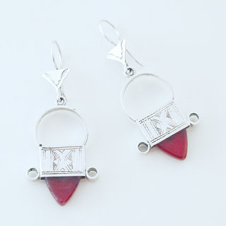 Bijoux ethniques touareg boucles d'oreilles graves argent 925 et pierre Agate rouge - 005