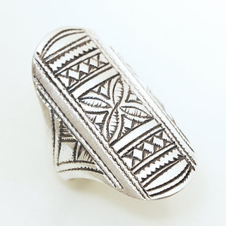 Bijoux ethniques touareg bague en argent 925 homme femme navette longue grave - Niger 007 b